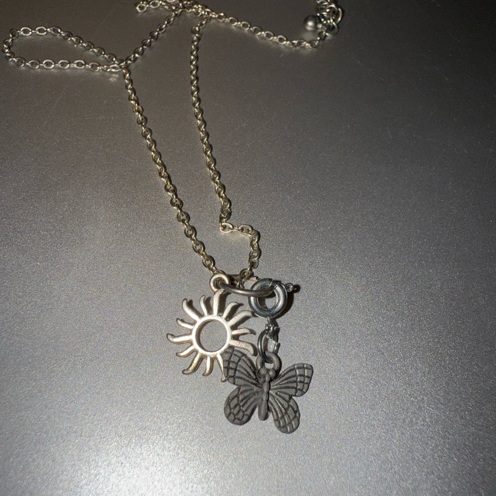 Silver Sun and Butterfly Necklace